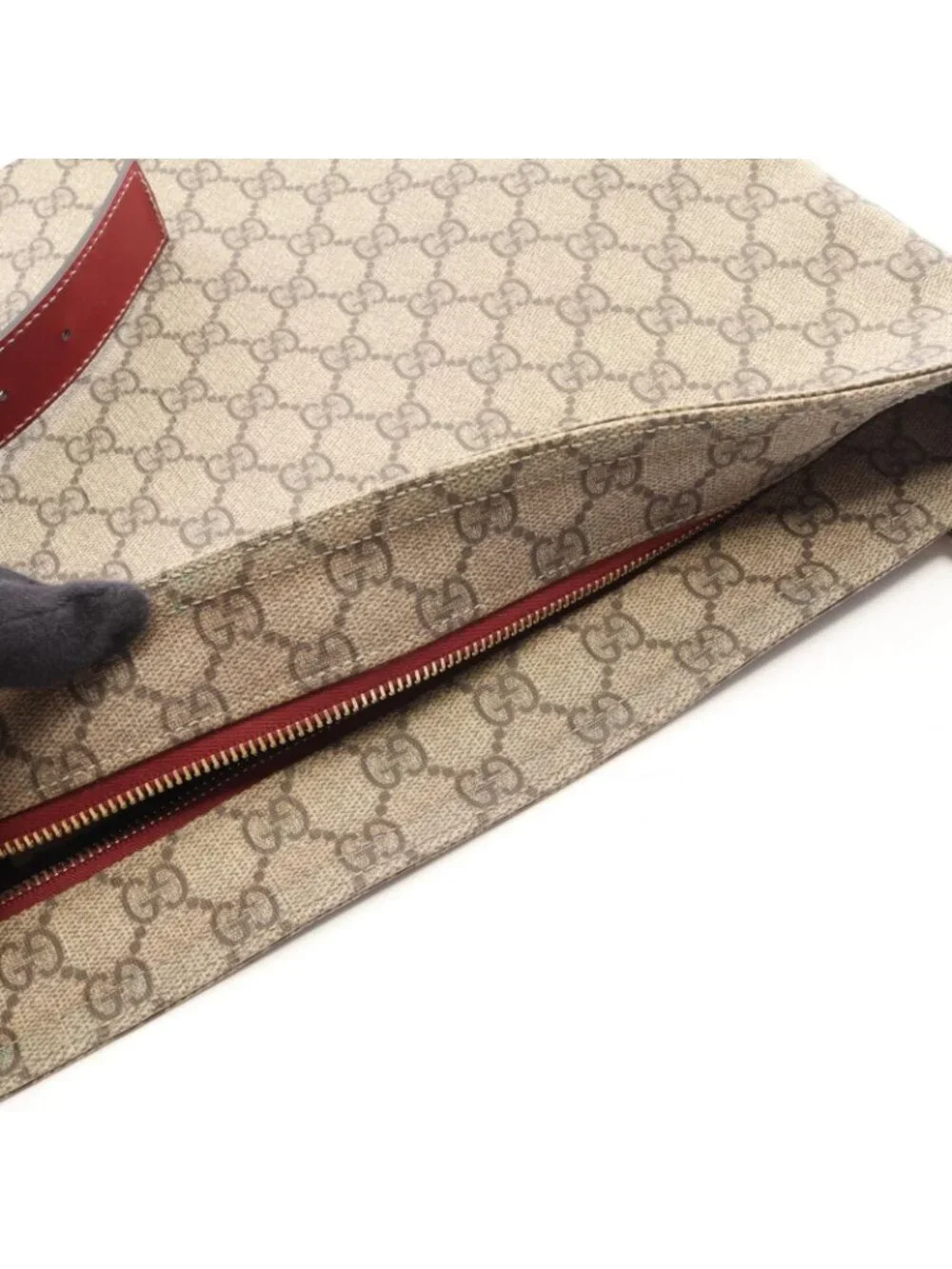 Gucci Shoulder Bag GG Supreme Beige Red Canvas Leather